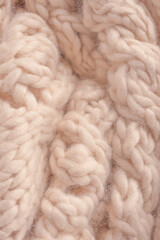 A fragment of beige knitted fabric, knitted from white sheep wool.