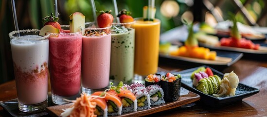 Summer day offers freshly blended fruit smoothies and sushi.
