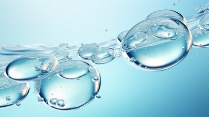 Close-up macro photo of water drops or oil bubbles on blue background.