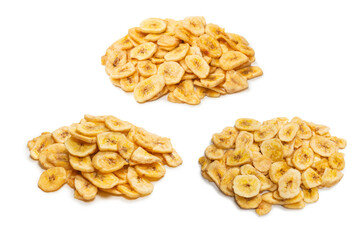 Banana chips isolated on a white background. Dehydrated banana.