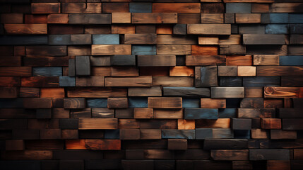 Wooden textured background in the form of bricks and wooden blocks