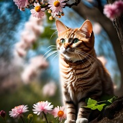 cat and flowers
