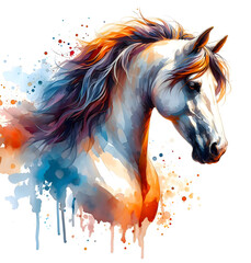 Horse head. Portrait. Watercolor paint. Isolated illustration on a white background. Banner. Close-up. Generative AI
