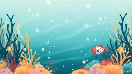 Crédence de cuisine en verre imprimé Vie marine Sealife background. An underwater scene with colorful fish swimming amongst a rich tapestry of coral and sea plants, bubbles gently rising to the water's surface in a tranquil ocean setting