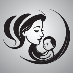 Mother and child or baby vector logo illustration