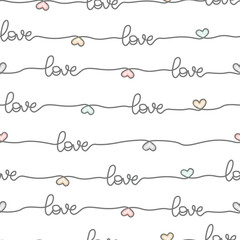 Cute hand drawn pastel love line seamless pattern, design for scrapbooking, decoration, cards, paper goods, background, wallpaper, wrapping, fabric and all your creative projects. Vector Illustration