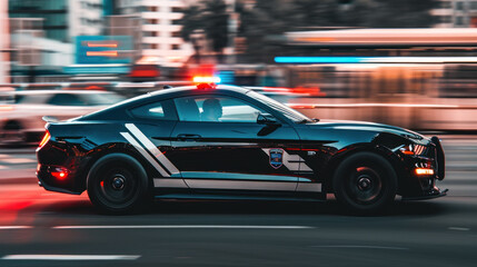 Police car with flashing strobes in the night