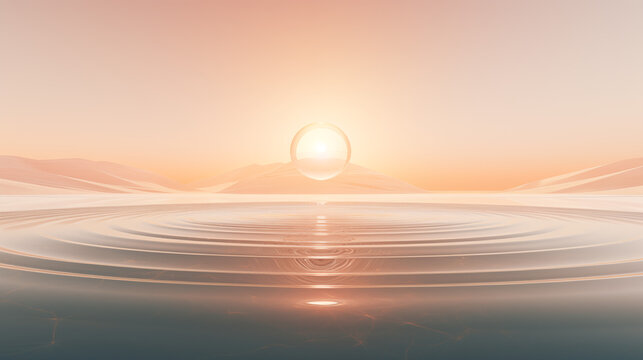 Sunset Mirage: Product Podium with Reflective Sphere in a Golden Hour Seascap