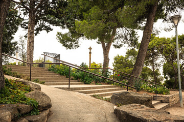 stairway close to the hermitage at the park of Sant Eloi in Tarrega, Province of Lleida, Catalonia, Spain