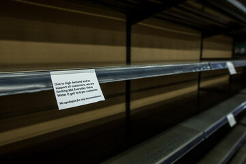 Due to high demand and to support all customers, we are limiting 365 everyday value water 1 galon to 6 per customer sign in the grocery store in front of the empty shelves stocks due to coronavirus