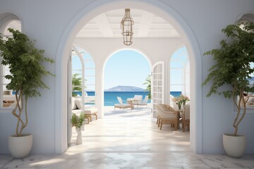 Entrance hall with a Greek island-style interior design ambiance
