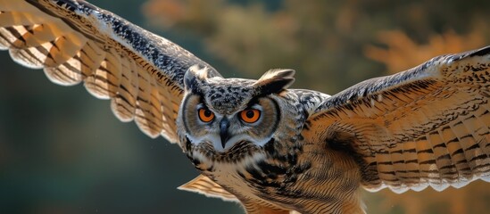 Flying eagle owl. - obrazy, fototapety, plakaty