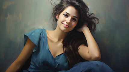 Naklejka premium Playful Confidence - Smiling Woman Striking a Relaxed Pose with Crossed Arms in Studio, Woman