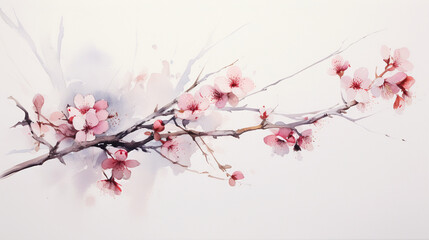 Expressive Sketch of a Cherry Blossom Branch, Capturing the Softness and Fragility of Spring Blooms, Spring