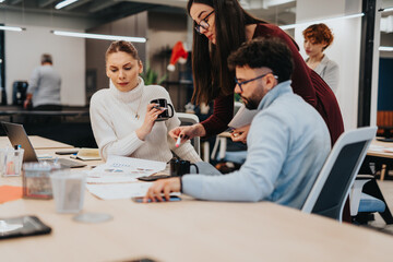 Successful business collaboration in a creative corporate office.
