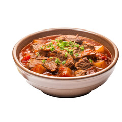 Goulash in a bowl isolated on white or transparent background