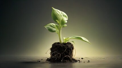 Fototapeta na wymiar Green seedling growing from soil. Ecology concept