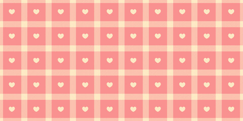 Gingham pattern with hearts. Seamless tartan vichy check plaid for gift card, wrapping paper, invitation on Valentines Day print