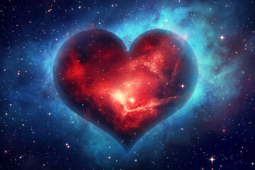 Fototapeta premium Cosmic Love Heart-Shaped Galaxy in Vibrant Hues, Abstract Celestial Background Depicting Romance Across the Universe. Valentine day