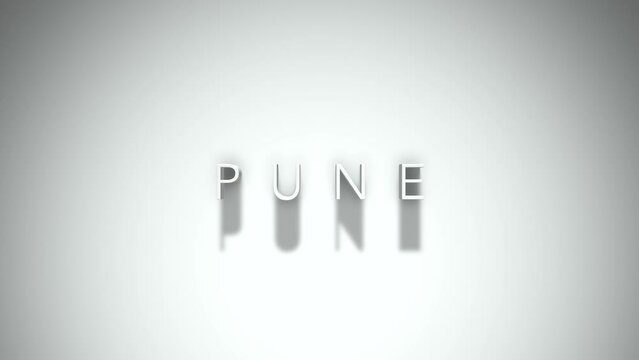 Pune 3D title animation with shadows on a white background