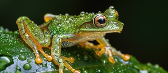 Leaf-dwelling frog with translucent skin.