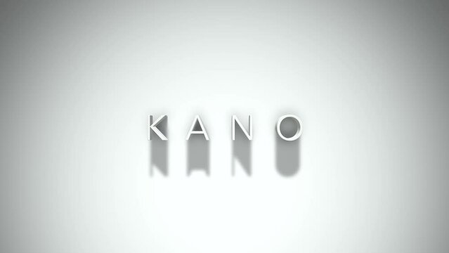 Kano 3D title animation with shadows on a white background