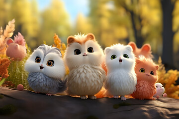 Plush fur monster for little kids. Front view of soft animal toy mascot.