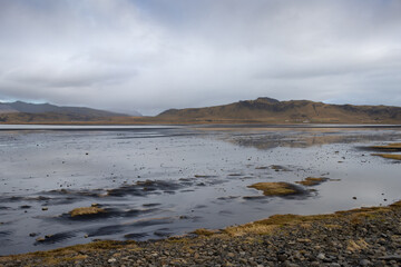 Lake and mountains, Dyrholaey, south Iceland