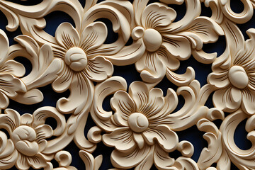 Wooden baroque ornament seamless, carve decoration wood background