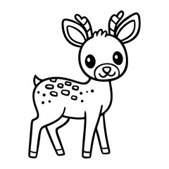 cute baby deer outline, vector illustration black and white, for coloring book