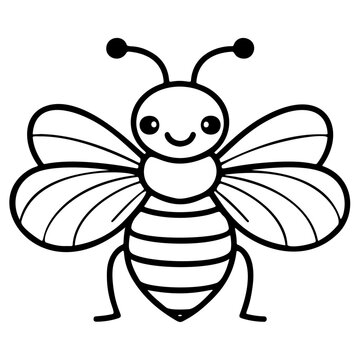 bee outline, flat vector illustration black and white, for coloring book, isolated on white background
