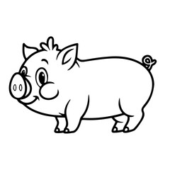 cute pig outline, vector illustration black and white, for coloring book, isolated on white background