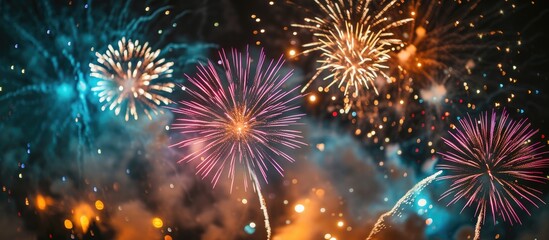 Fototapeta premium Colorful fireworks celebrating the new year in Gdynia, Poland.