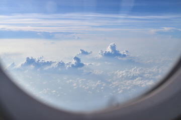 Fototapeta na wymiar window cloud aeroplane high heaven transport