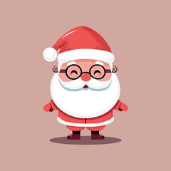 Cartoon little santa with glasses. Holiday color design with grain texture. Vector illustration. 