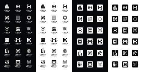 Set of abstract initial letter H logo templates with icons, symbols for business of fashion, automotive, financial, and others