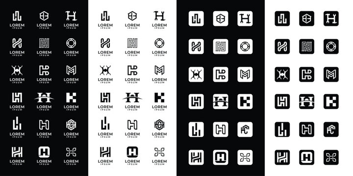 Set of abstract initial letter H logo templates with icons, symbols for business of fashion, automotive, financial, and others