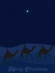 Silhouettes of three wise men on camels