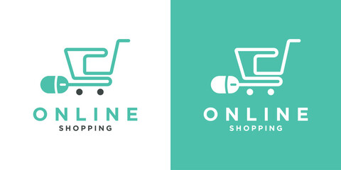 online shop logo template design with shopping cart and mouse for smartphone sign cursor mover © zulfan