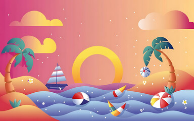 Fototapeta na wymiar Vibrant summer themed 3d abstract background