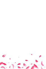 Red Blossom Flying Vector White Background. Blur