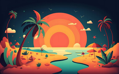 Fototapeta na wymiar Vibrant summer themed 3d abstract background