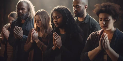 Foto op Plexiglas Multiethnic people praying for blessings from god. AI generative © ZayWin