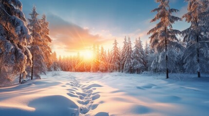 panoramic image captures a stunning snowy winter landscape