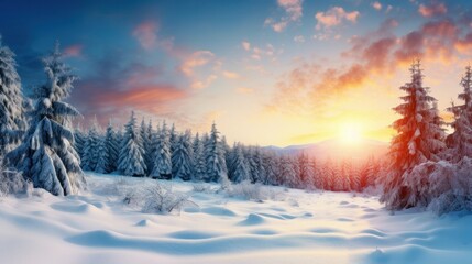 Naklejka premium panoramic image captures a stunning snowy winter landscape