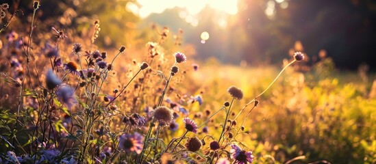 Sunlight reflects off flowers in a beautiful field.