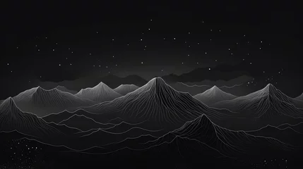 Rolgordijnen Black and white mountain line arts wallpaper © Chingiz