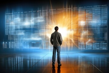 Fototapeta premium Portrait of a programmer in the modern computer world