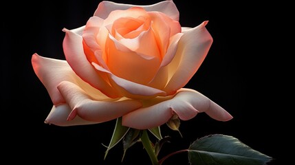 A night-time photograph captures the soft edges of a peach-colored rose