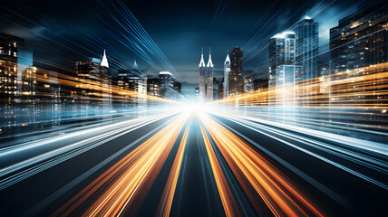 Abstract blurred colorful lighhts background in night city, bokeh shiny blurred glowing street cityscape